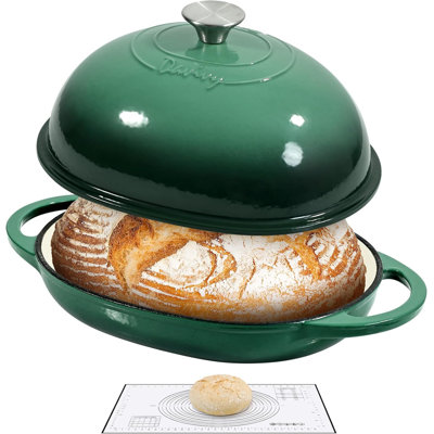 Cocotte en fonte émaillée 6 pte avec tapis de cuisson en silicone vert forêt Davivy