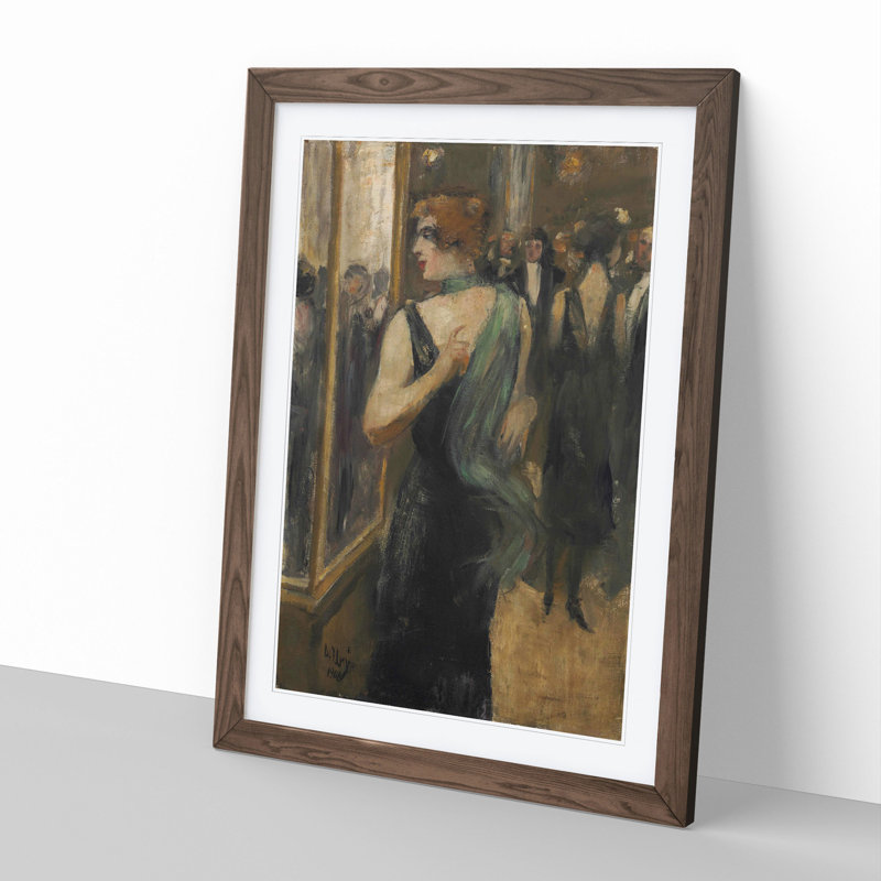 Dame in Black by Lesser Ury - Picture Frame Painting, Walnut Framed, 65cm H x 48cm W x 2cm D