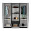 Armoire à six portes, sept tablettes intérieures, un tiroir, tringle noire / blanche