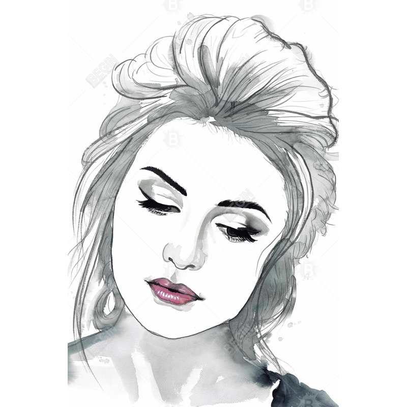 "Femme délicate à l'aquarelle", H 36 po x l 24 po