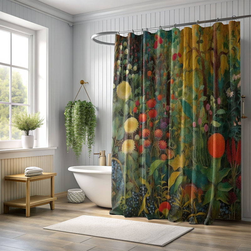 Golden Garden Glitz - Premium Shower Curtain, 74"H x 71"W