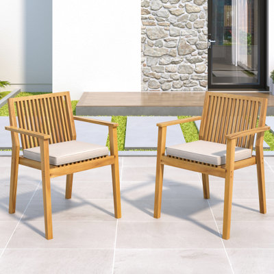 Chaise de salle à manger d'extérieur 2 pièces, en bois, avec une conception ergonomique confortable, des coussins lavables imperméables, une capacité de poids de 400 lb, s'adapte aux patios et aux jardins, patio à deux simple à assembler, bois