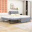 Lit plateforme double tapissier en bois avec lit gigogne et tête de lit-258239004