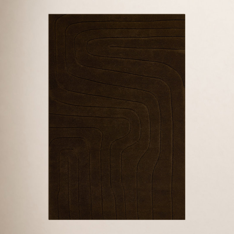 Aelin Geometric Hand Tufted Wool Brown Area Rug, Rectangle 8' x 10'