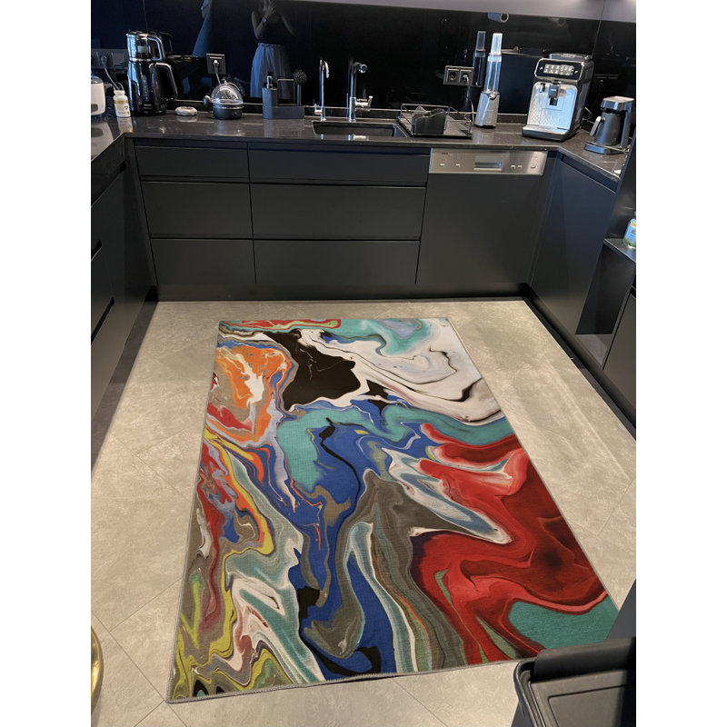 Tapis décoratif moderne créative aux tons clairs et multicolores, Rectangle 4 pi 11,06 po x 7 pi 6,55 po
