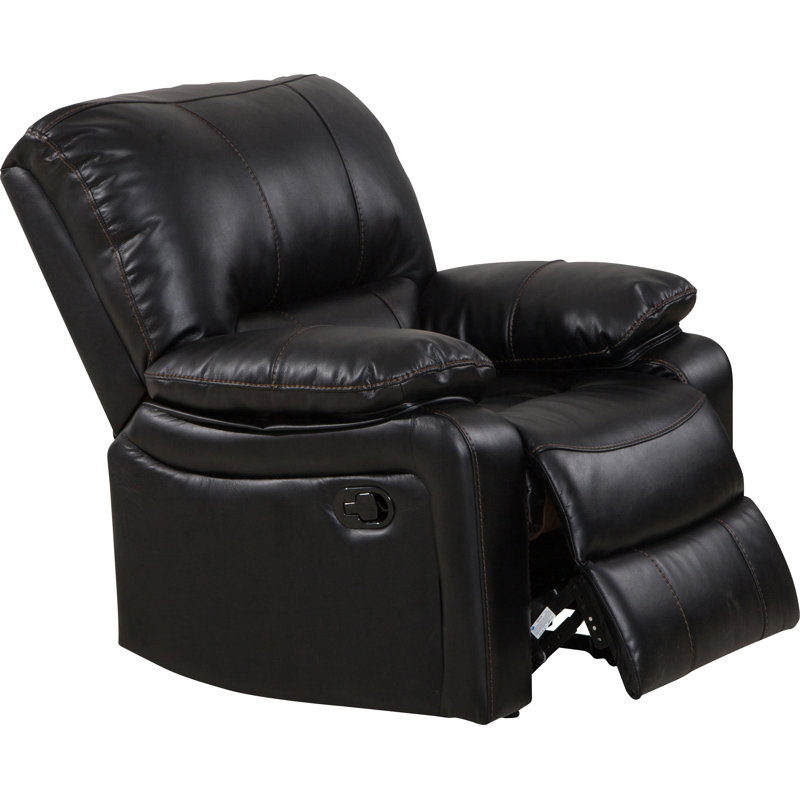 Koval Faux Leather Recliner, Black Faux Leather