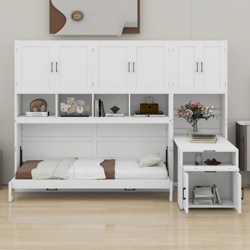 Lit escamotable mural avec placard, tiroirs et bureau Murphy