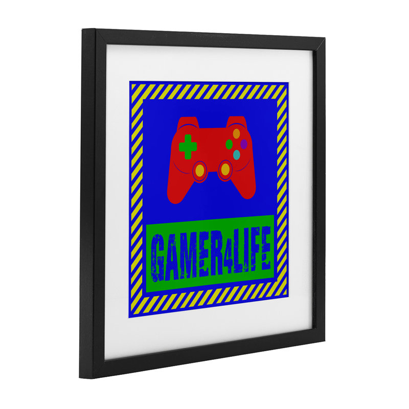 «Gamer 4 Life», reproduction encadrée sous verre, conception de Marcus Prime, H 13 po x l 13 po, Cadre noir minuit