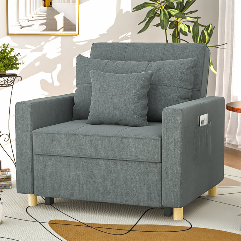 Heckman 40" Sleeper Chair,  3-in-1 Convertible Chair Bed, Dark Gray 100% Linen