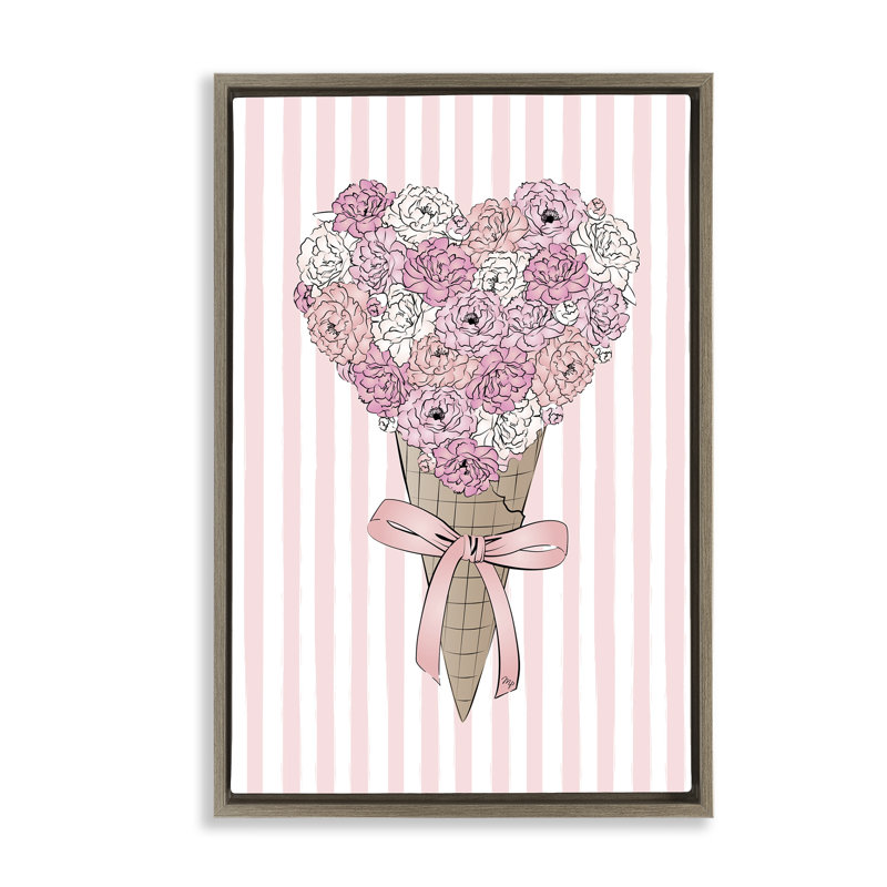 Toile flottante encadrée avec bouquet de fleurs et crème glacée grise par Martina Pavlova, Cadre flottant orme Montalcino