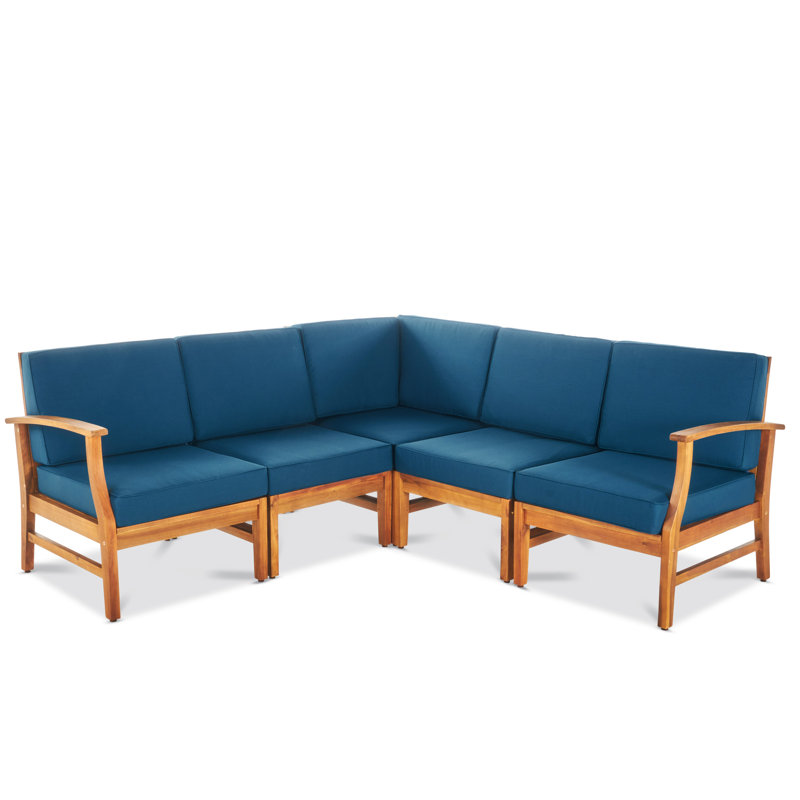 Ensemble de conversation modulaire avec coussins 5 pièces Bevelyn, Bleu