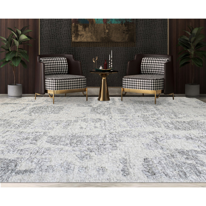 Tapis gris clair / gris tissé à la main de haute qualité, Rectangle 8 pi x 10 pi