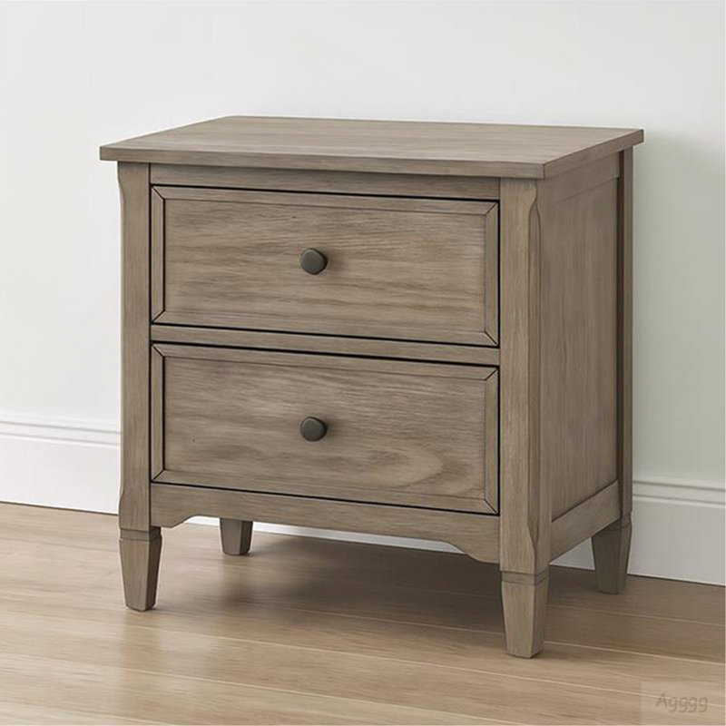 2-Drawer Nightstand with Round Bronze Pull Knobs, Wire-Brushed Warm Gray