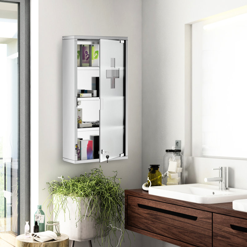 Armoire verrouillable avec 4 tablettes, acier inoxydable, 12 po x 24 po, argent, unité murale