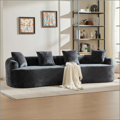 Curved Loveseat, Small Chenille Sofa With 3 Pillows, Deep Seat Couch For Apartment, Living Room, No Assembly Needed