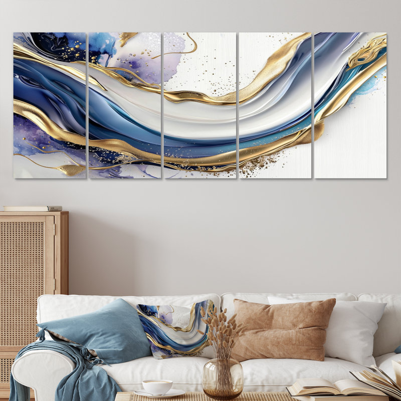 «Golden Silence Of Minimal arble Waterfall I» - art mural Silence - Art mural moderne sur toile, H 28 po x l 60 po, 5