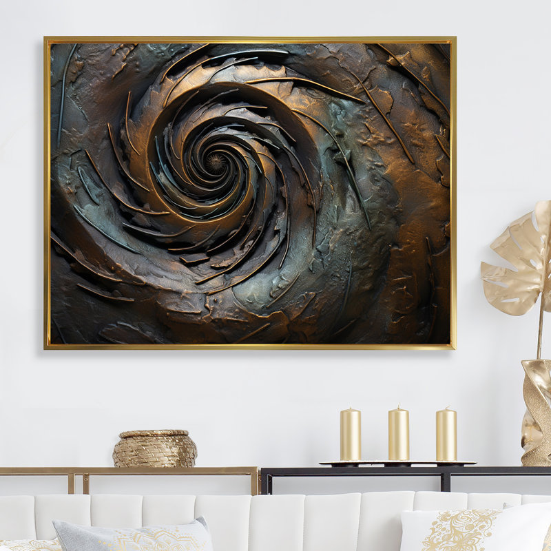 Bronze vortex tourbillonnant de sagesse I sur toile, H 34 po x l 44 po x P 1,5 po, Cadre flottant doré