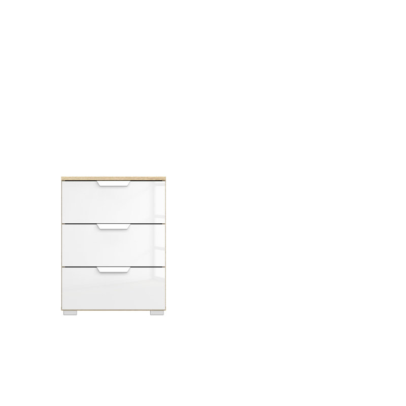 Aditio 3 Drawer Bedside Table, Oak sonoma/High-gloss white