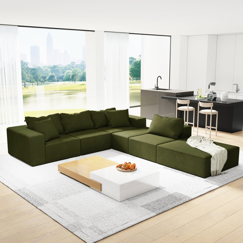 Canapé de salon en forme de L - 132 po, chenille, 6 coussins, rembourrage en mousse, sans assemblage, lit modulaire de 132 po pour le revêtement de chambre en chenille, assemblage