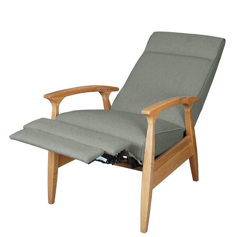 Modern Reclining Lounge Chair - Adjustable Backrest With Frame - Contemporary Living Room Accent, Light Oak, Gray