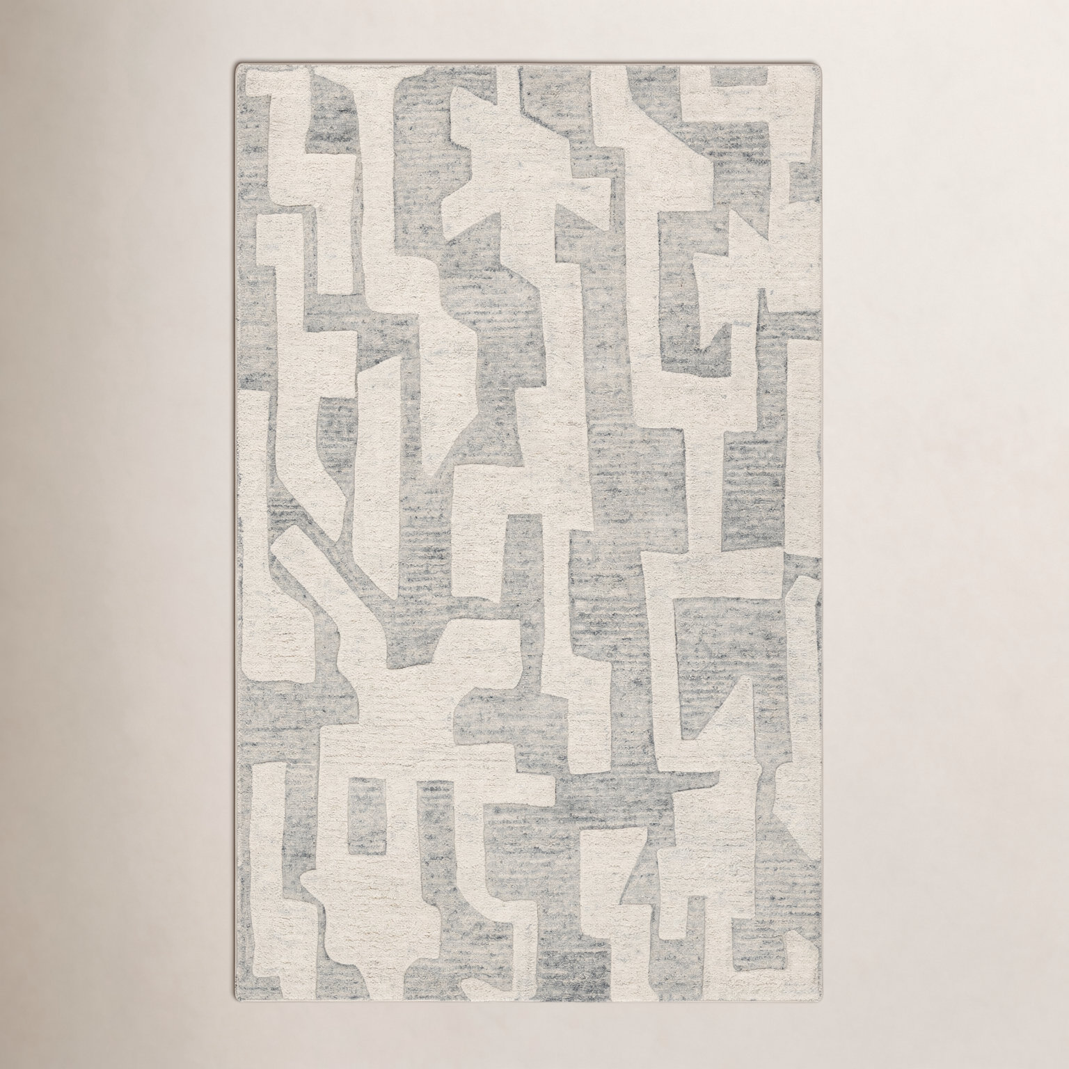 Gray Cream Hand-Tufted Abstract Rug, Rectangle 5' x 8'