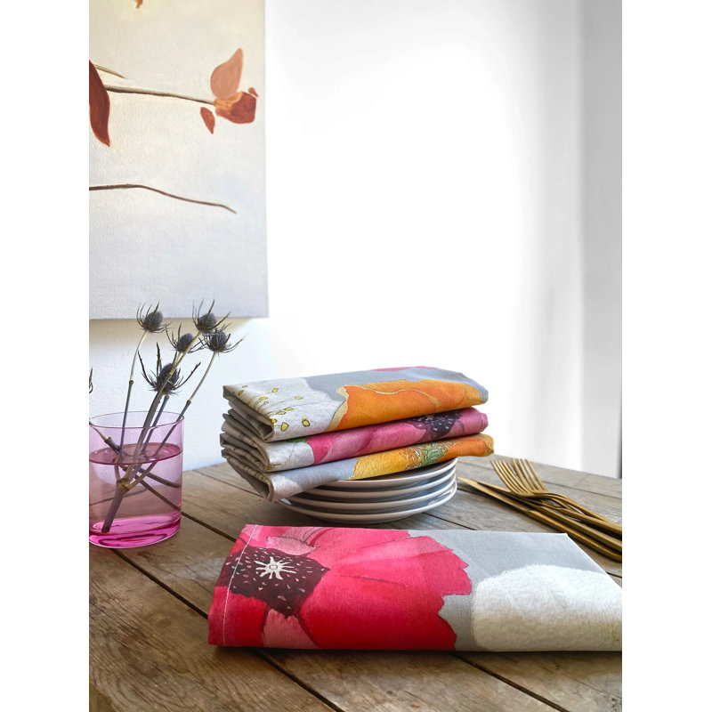 Ensemble de serviettes de table: fleurs de cactus sur fond gris
