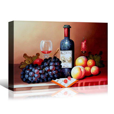 Nature morte vin et fruits sur toile