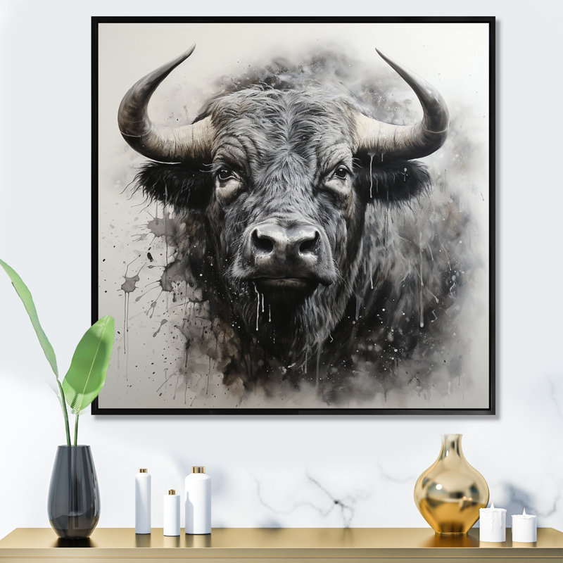 Buffalo gris murmure de la sagesse, Cadre flottant noir, H 16 po x l 16 po x P 1 po