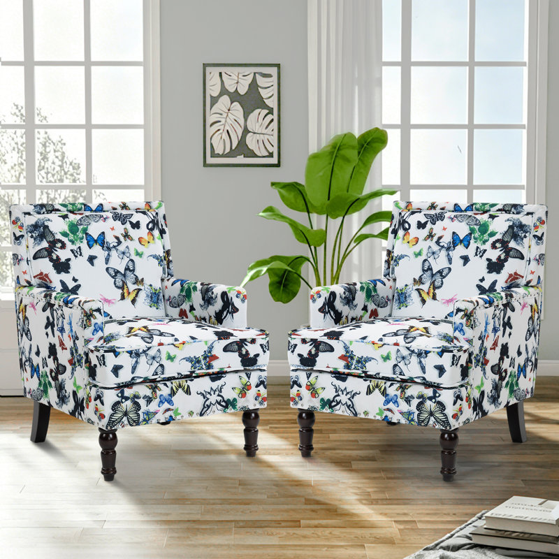27.1'' Wide Transitional Upholstered Armchair (Set Of 2), Butterfly Abstract