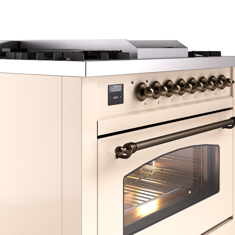 ILVE Nostalgie II 36 Dual Fuel Range, knobs, Antique White/Bronze, Liquid Propane