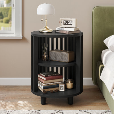 Yeva 19.7" Mid Century Modern Nightstand, Round Bedside Table With Open Shelf