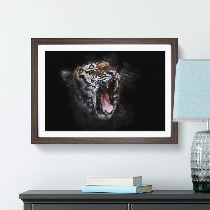 A Yawning Tiger - Framed Print, Walnut Framed, 24cm H x 33cm W x 2cm D