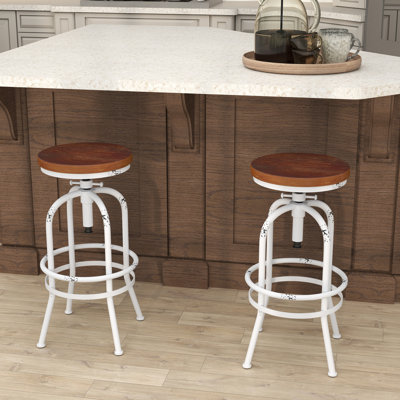 Farmhouse & Industrial Adjustable Height Counter Stool With Metal Frame (Set Of 2)
