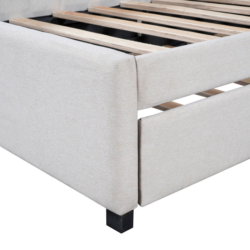 Lit de jour rembourré avec base de canapé-lit sans sommier, tissu en lin, Lit simple, Beige
