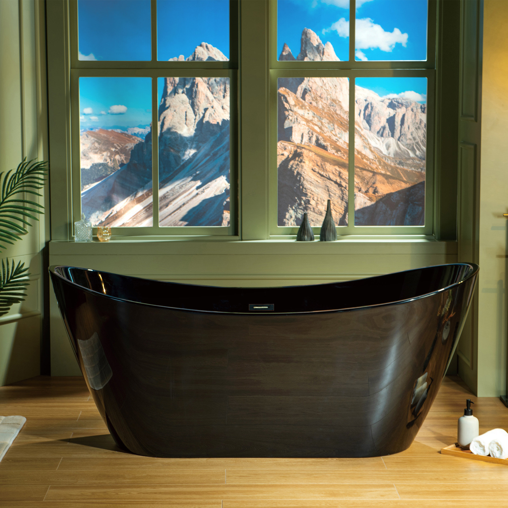 67'' x 32'' Freestanding Soaking Acrylic Bathtub, Oil Rubbed Bronze, Glossy Black