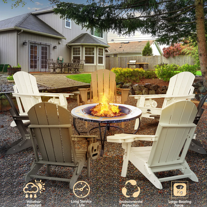 Adjustable Backrest Adirondack Chair HDPE Adirondack Chair with Ottoman, White