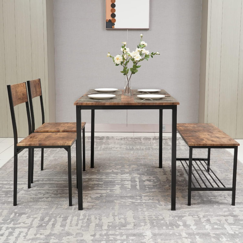 Joleen 4 - Person Dining Set, Brown/Black, Brown/Black, Brown