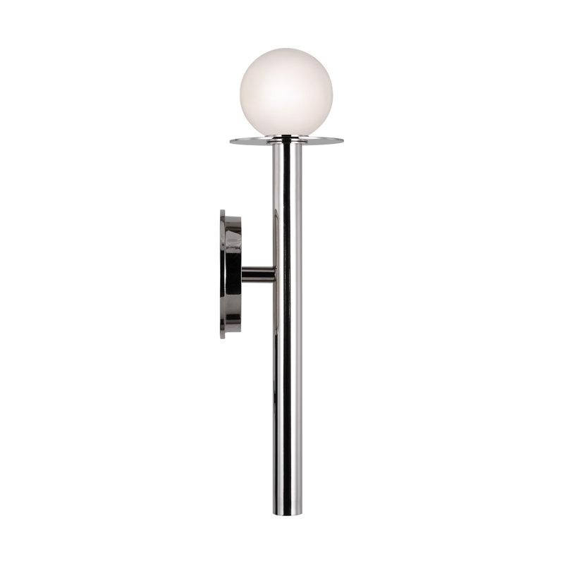Polished Nickel Modern Vanity Sconce with White Glass Shade