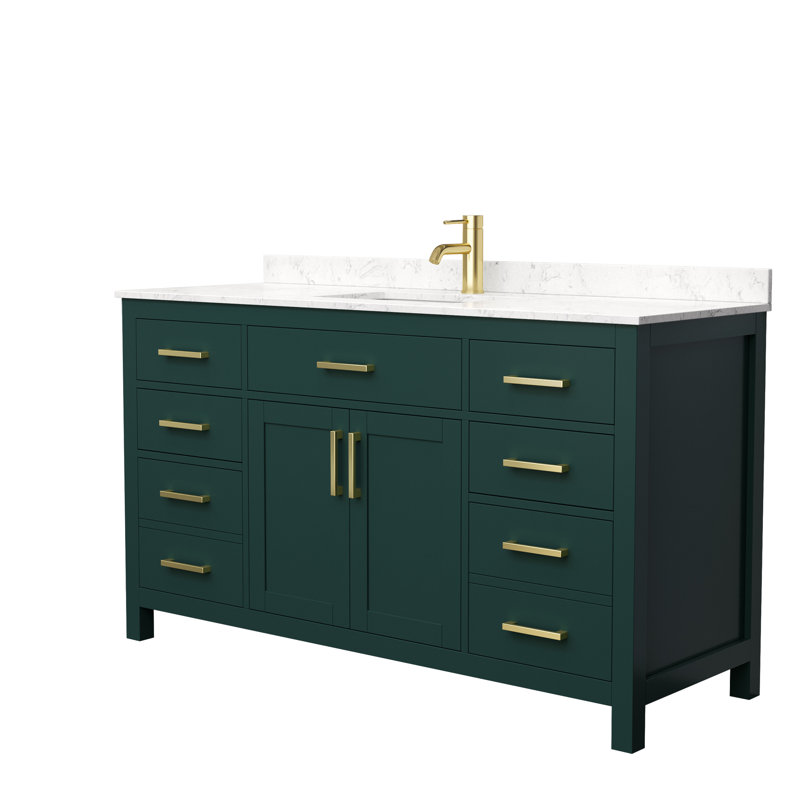 Beckett 60" Freestanding Single Bathroom Vanity with Cultured Marble Top, Carrara Cultured Marble, Brushed Gold, Green