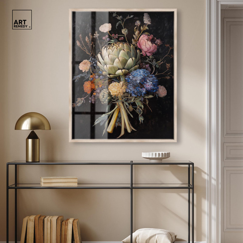 Décoration murale gothique «Moody Artichoke II Shadowbox» par Art Remedy, H 37 po x l 31 po, Crème, crème