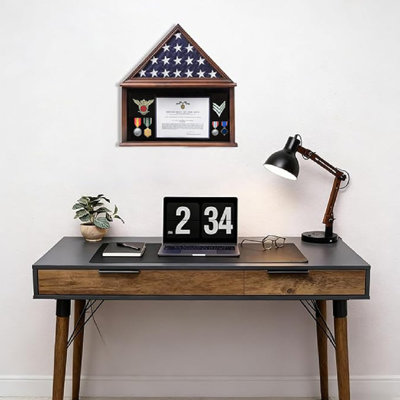 Flag Display Case American Flag Solid Wood Display Case Fits A 3 X 5 Flag Folded Military Shadow Box With Felt Lining Holder For Certificate Pins Insignia Medals