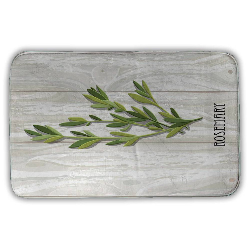 Rosemary on wood Bath Mat with Non-Slip Backing - Quick Dry Memory Foam Bathroom Rug - Absorbent - Modern Plush Spa-Style - Machine Washable