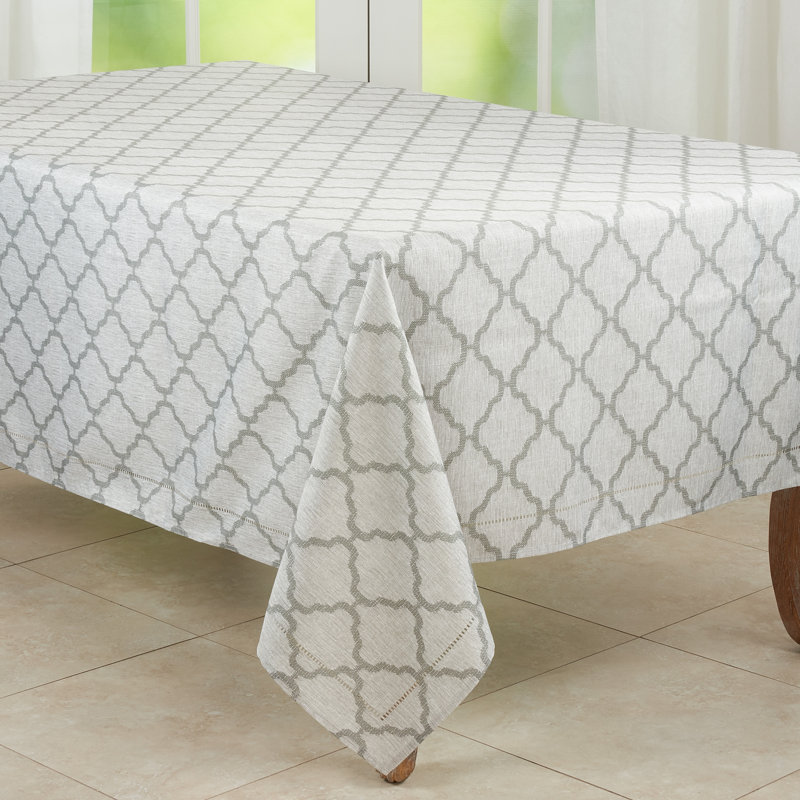 Gray Moroccan Laser-Cut Hemstitch Rectangular Fabric Tablecloth