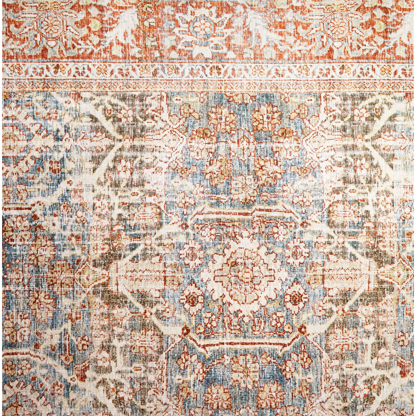 Pratt Oriental Area Rug in Ocean/Rust, Square 1'6"