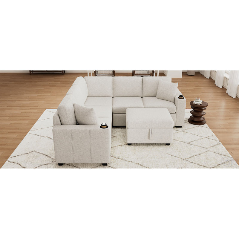 Canapé-lit modulaire convertible en L 84,7 po, Chenille beige