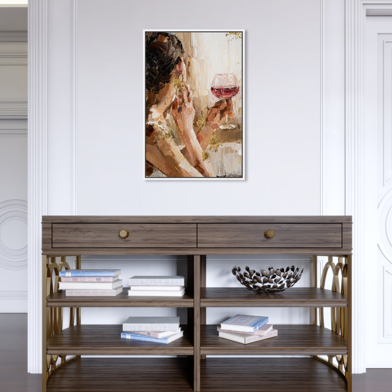 «Pondering Gilded», peinture sur toile, Toile blanche encadrée, Noir, H 24 po x l 16 po
