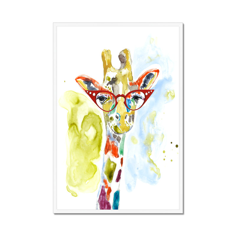 Smarty-Pants Giraffe by Jennifer Goldberger - Painting, 34cm H x 24cm W, White Framed Paper Print