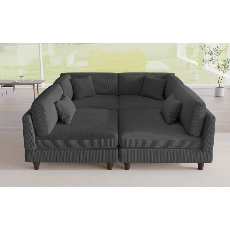 Canapé modulaire en velours côtelé 4 pièces Michelyn, Velours côtelé gris
