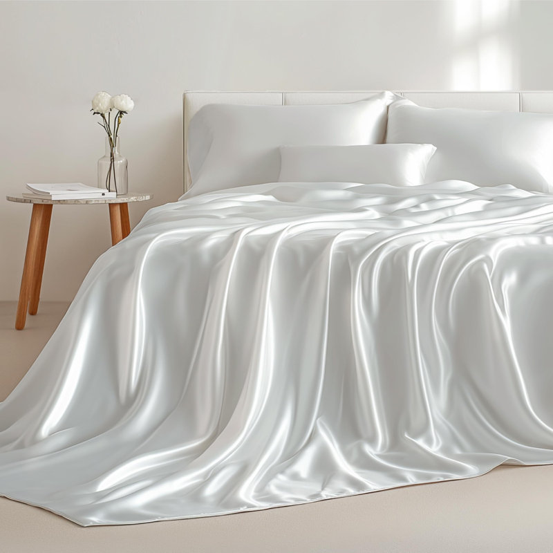 Bedsure Satin Sheet Set Queen Size - 4 Piece Silky Bedsheets with 15" Deep Pocket (Queen, Teal), Queen01, White