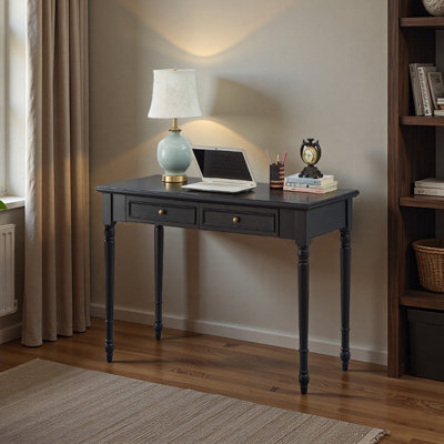 Black Rubberwood Double-drawer Writing Desk by Darby Home Co